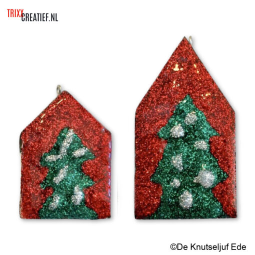 De Knutseljuf - 55957 Houten Kerst Huisjes met Glitter