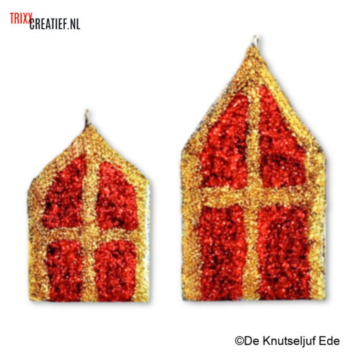 De Knutseljuf - 55957 Houten Sinterklaas Huisjes met Glitter