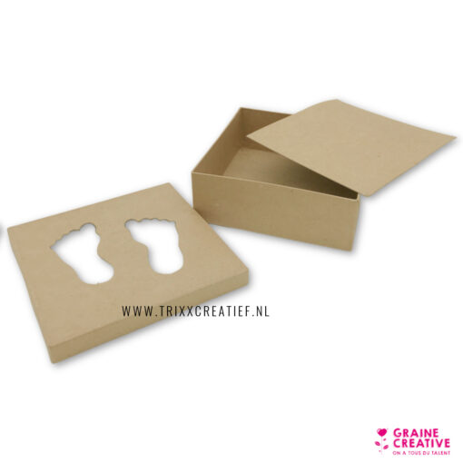 650764 Vierkant doosje met voetafdruk - Graine Creative - Papier-maché - Trixx Creatief