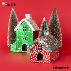 Trixx Creatief - SA230 en SA231 Décopatch Kerst huisjes met TD897 Folie Kerstpapier
